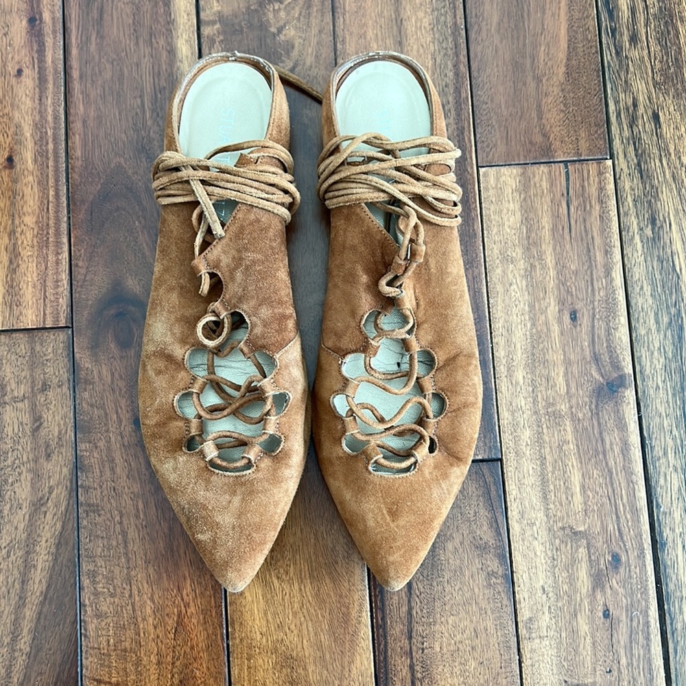Stuart Weitzman Stringdown Suede Lace Up Mules - image 3
